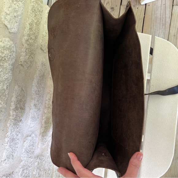 The Leather Satchel Co 15" dark brown England monogram bag briefcase messenger - Picture 2 of 7